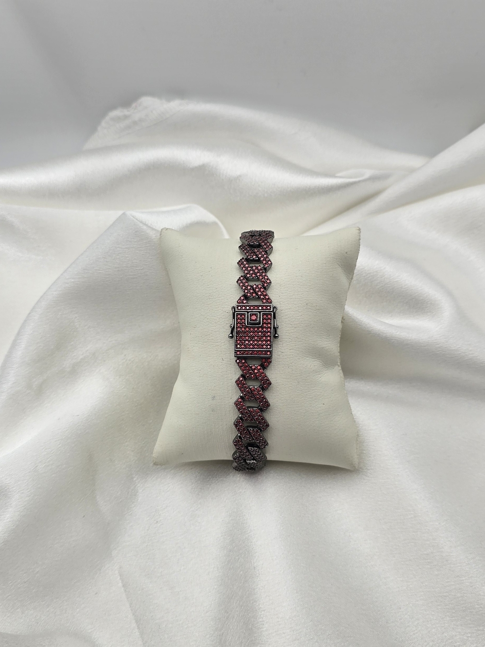 Black Rhodium Over Sterling Silver 925 Red Moissanite Miami Cuban Bracelet